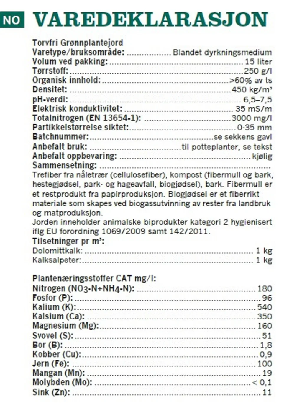 Torvfri grønnplantejord