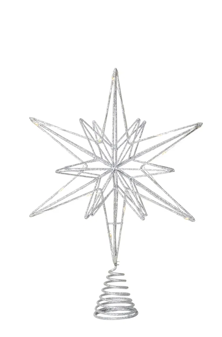 Juletrestjerne sølvglitter LED 10