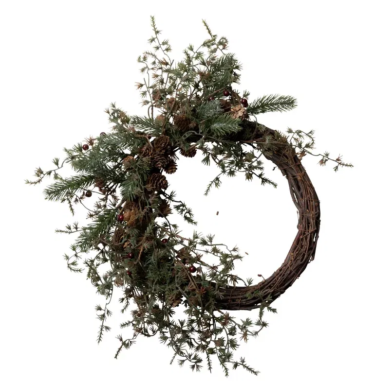 Krans med kongler og greiner, kunstig